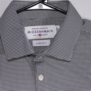 Mizzen Main Shirt Mens XL Trim Fit Black White Check Nylon blend Long Sleeve